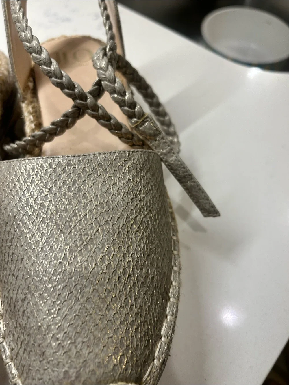 Jennifer Lopez Metallic Silver Braided Espadrille Sandals